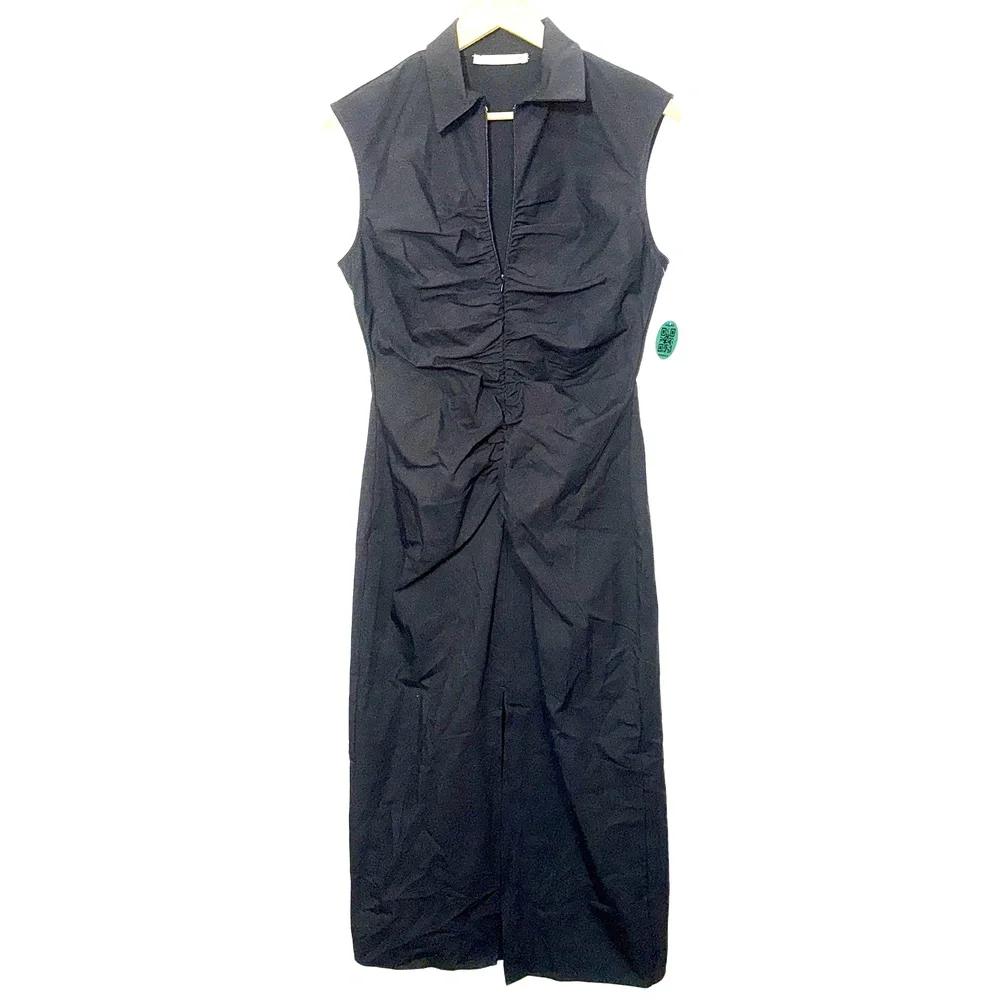 NEW Abercrombie & Fitch Black Cotton Ruched V-Neck Sleeveless Maxi Dress Size M